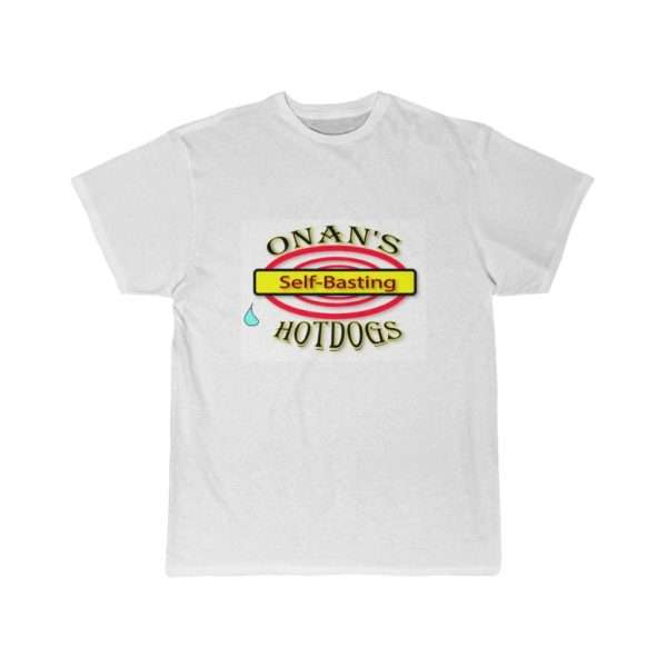 Humorous Men’s Short Sleeve T-shirt - Onan's Self-Basting Hotdogs