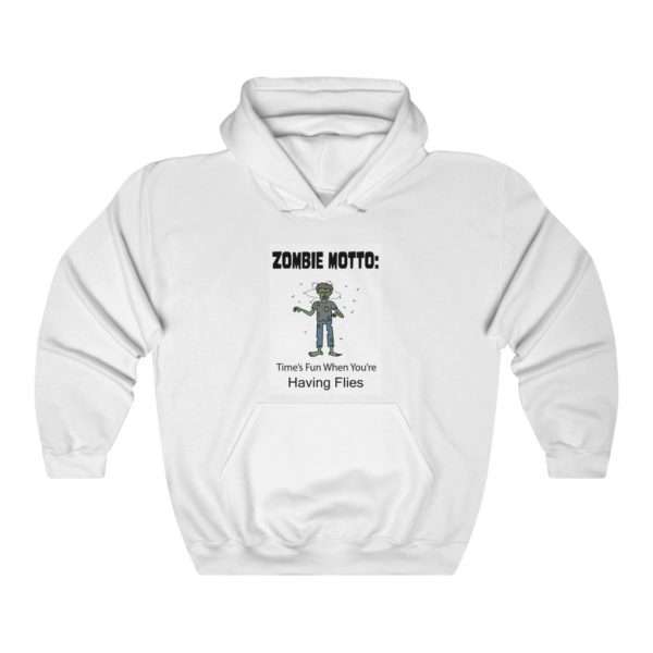 Unisex Heavy Blend™ Hooded Sweatshirt - Zombie Motto: Time's Fun When You're Having Flies