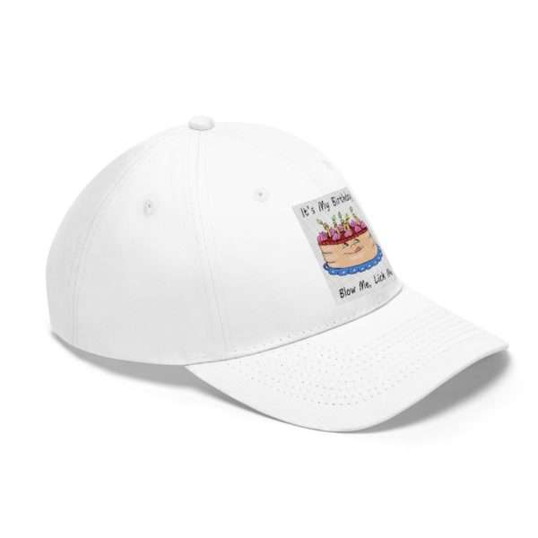 Funny Unisex Twill Hat - It's My Birthday, Blow Me, Lick Me - Image 2