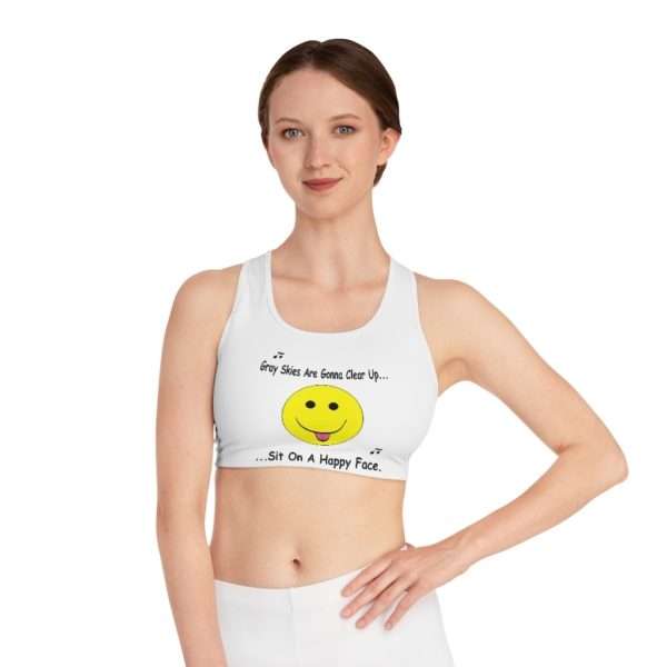 Funny Sports Bra AOP - Gray Skies Are Gonna Clear Up Sit On a Happy Face