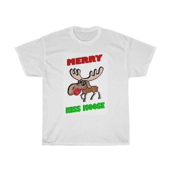 Humorous Unisex Heavy Cotton T-shirt - Merry Kiss Moose