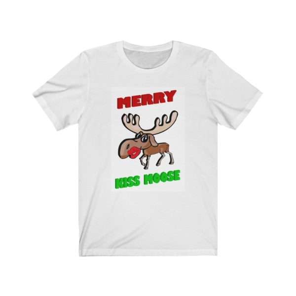 Humorous Unisex Jersey Short Sleeve T-shirt - Merry Kiss Moose