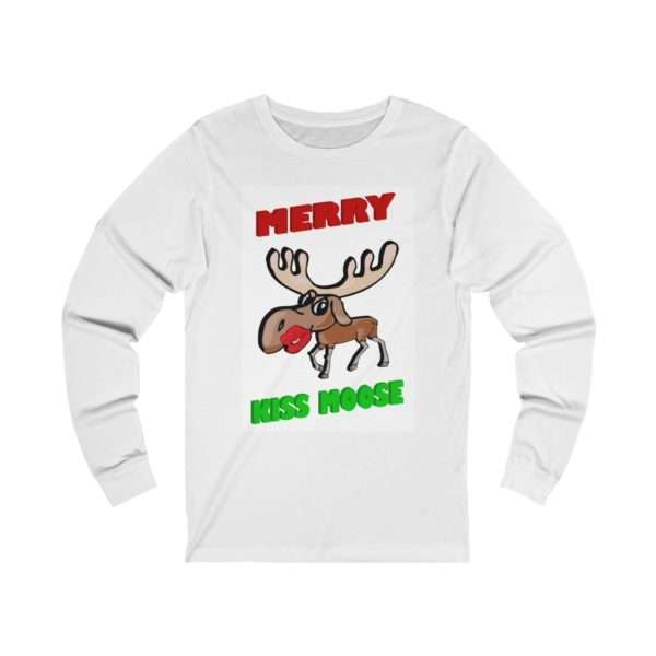 Humorous Unisex Jersey Long Sleeve T-Shirt - Merry Kiss Moose