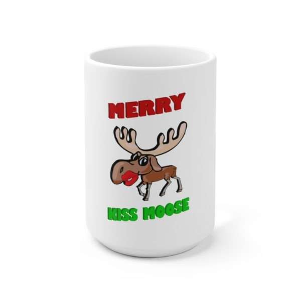 Humorous Premium Coffee Mug 15 oz - Merry Kiss Moose