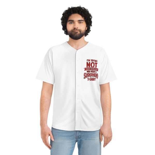 Men's Baseball Jersey - I'm Trying NOT to Be the Old Guy Who Wears a Superhero T-shirt - Image 9