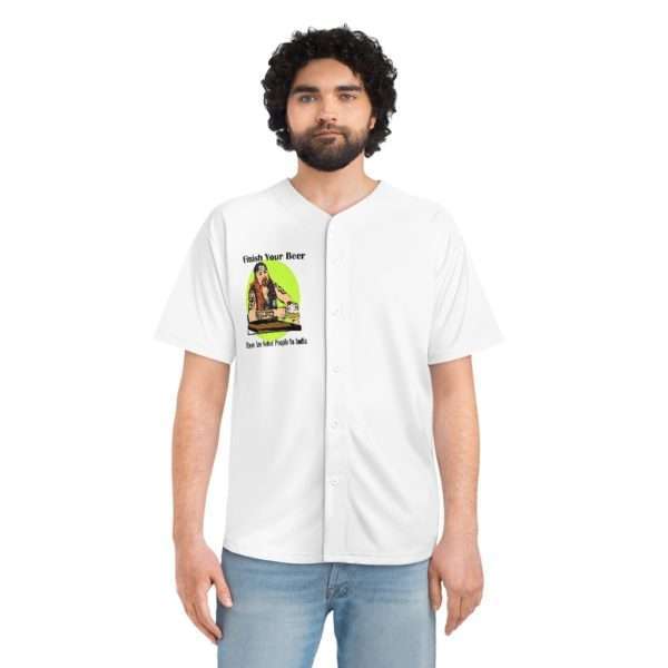 Finish Your Beer. There Are Sober People in India. Men's Baseball Jersey - Image 4