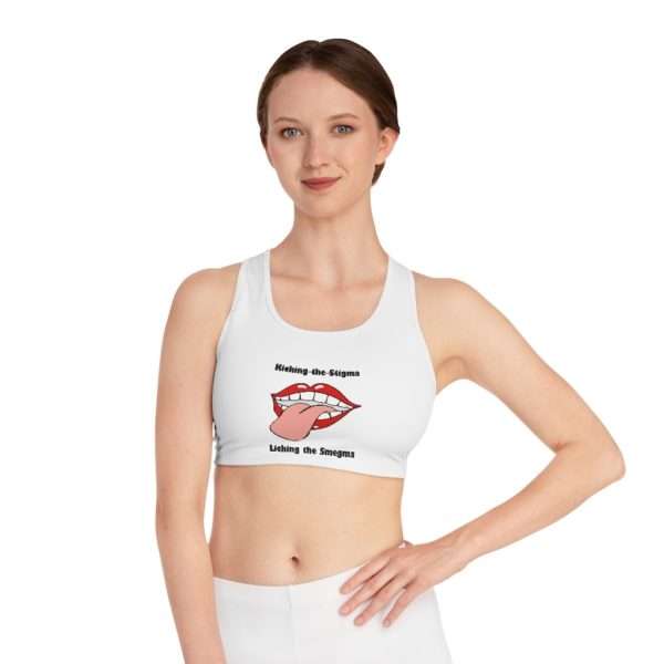 Kicking the Stigma Licking the Smegma Sports Bra (AOP)