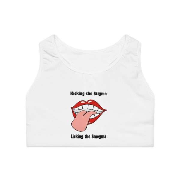 Kicking the Stigma Licking the Smegma Sports Bra (AOP) - Image 2