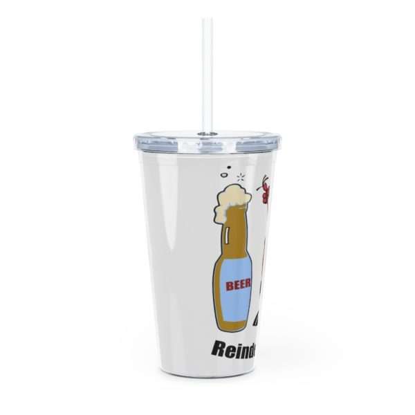 Reindeer Beer Plastic Tumbler with Straw - Image 3