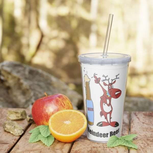 Reindeer Beer Plastic Tumbler with Straw - Image 7