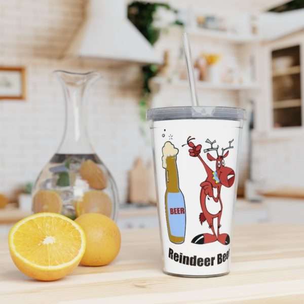 Reindeer Beer Plastic Tumbler with Straw - Image 8