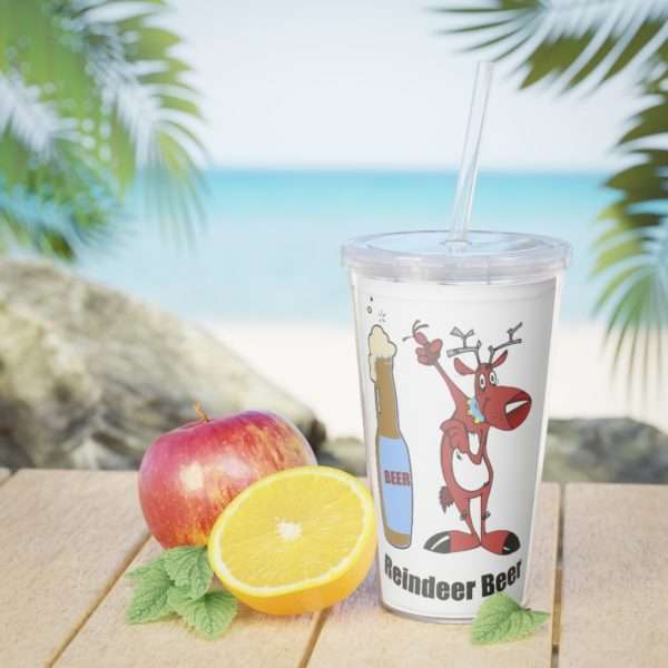 Reindeer Beer Plastic Tumbler with Straw