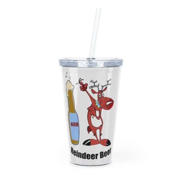 Reindeer Beer Plastic Tumbler with Straw - Image 2