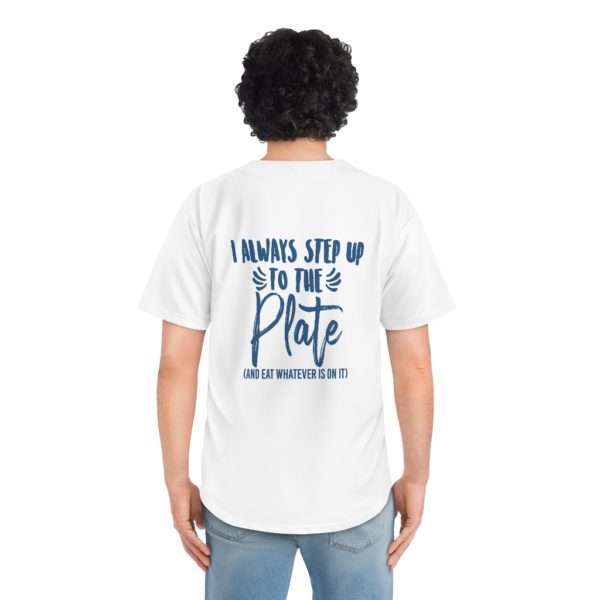 I Always Step Up to the Plate (and eat whatever is on it) Men's Baseball Jersey - Image 11