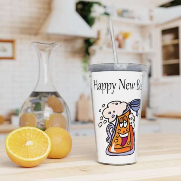 Happy New Beer Plastic Tumbler with Straw