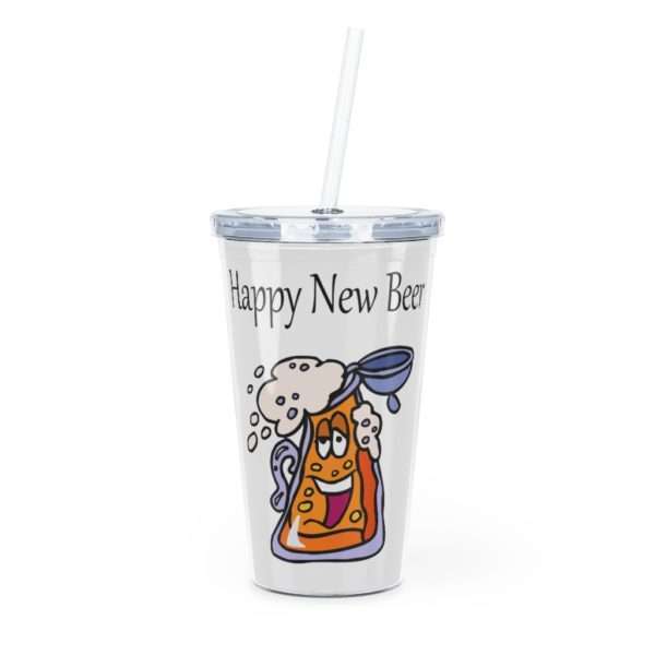 Happy New Beer Plastic Tumbler with Straw - Image 2