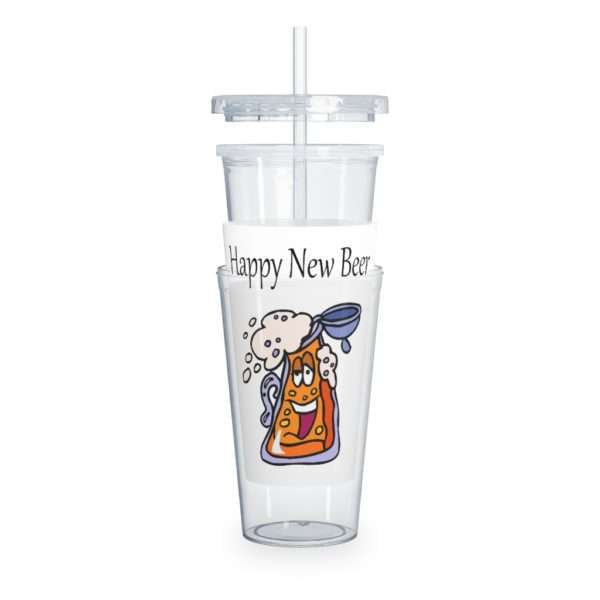 Happy New Beer Plastic Tumbler with Straw - Image 6