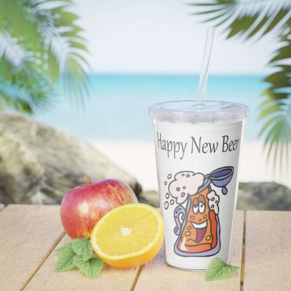 Happy New Beer Plastic Tumbler with Straw - Image 7