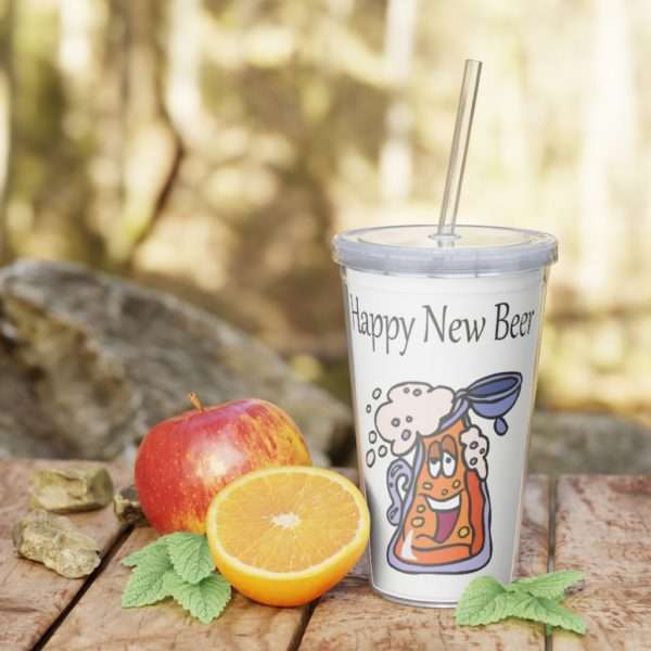 Happy New Beer Plastic Tumbler with Straw - Image 8