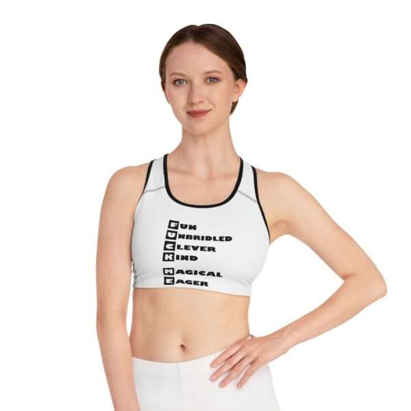 Fun Unbridled Clever Kind Magical Eager Sports Bra (AOP)