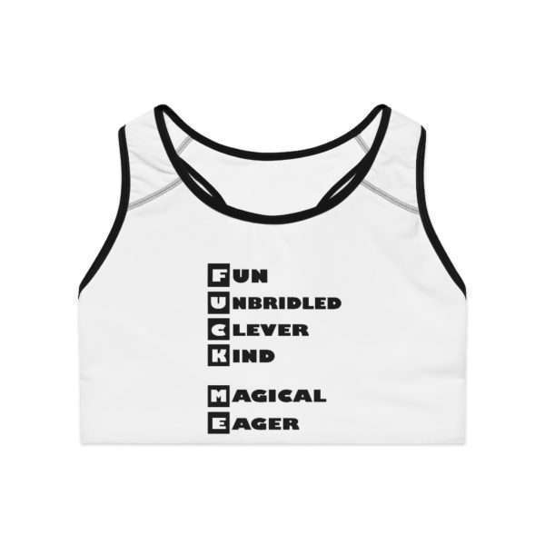 Fun Unbridled Clever Kind Magical Eager Sports Bra (AOP) - Image 2