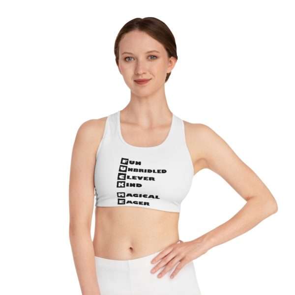 Fun Unbridled Clever Kind Magical Eager Sports Bra (AOP) - Image 7