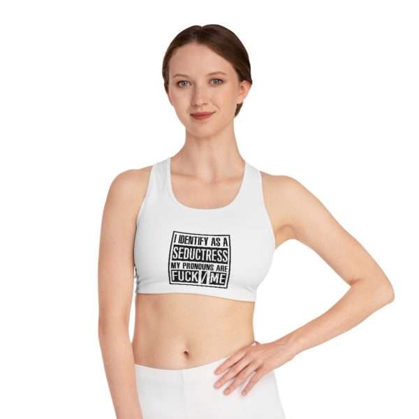 I Identify As A Seductress. My Pronouns Are F*CK / ME Sports Bra (AOP) - Image 7