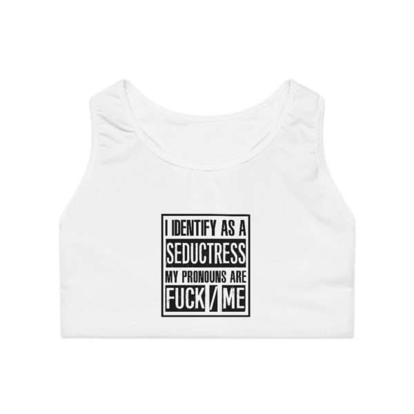 I Identify As A Seductress. My Pronouns Are F*CK / ME Sports Bra (AOP) - Image 5