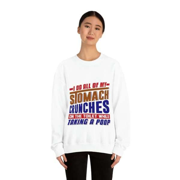 Humorous Unisex Heavy Blend Crewneck Sweatshirt - I Do All of My Stomach Crunches on the Toilet While Taking a Poop - Image 3