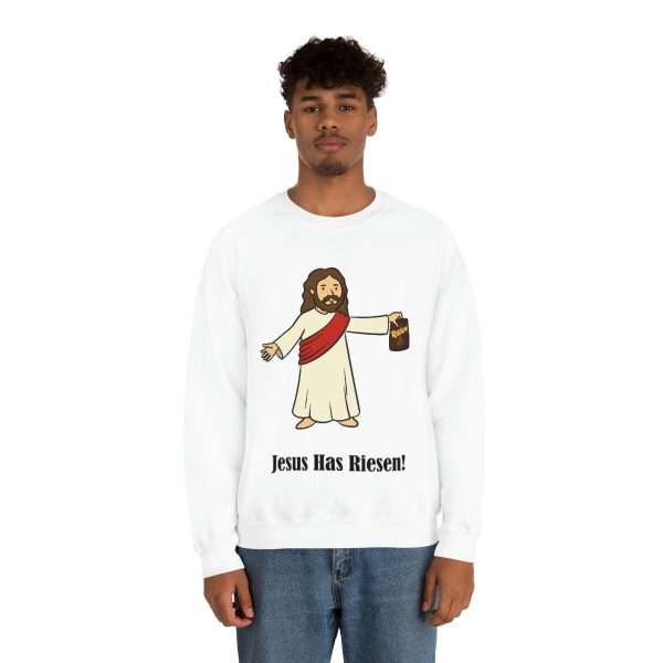 Humorous Unisex Heavy Blend Crewneck Sweatshirt - Jesus Has Riesen! - Image 4