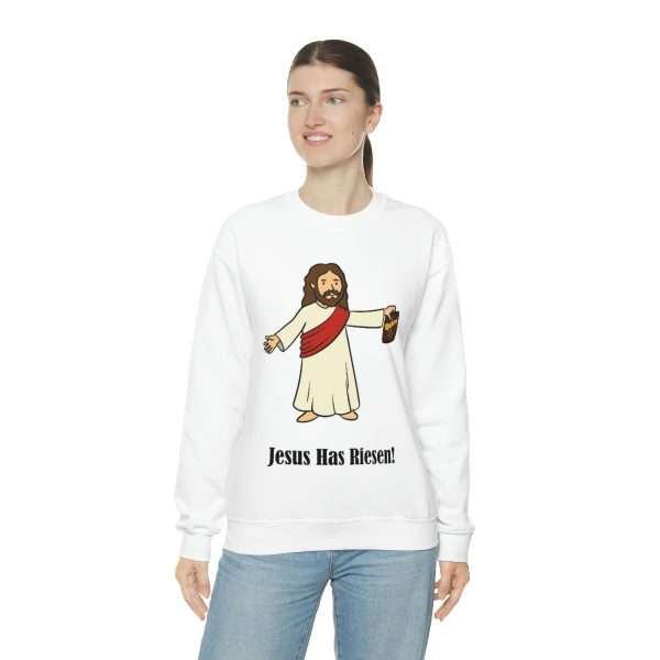 Humorous Unisex Heavy Blend Crewneck Sweatshirt - Jesus Has Riesen! - Image 5