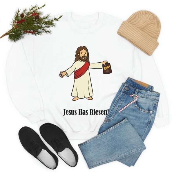 Humorous Unisex Heavy Blend Crewneck Sweatshirt - Jesus Has Riesen! - Image 7