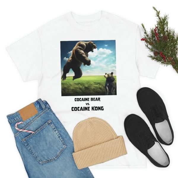 Funny Unisex Heavy Cotton T-shirt - Cocaine Bear vs Cocaine Kong - Image 7