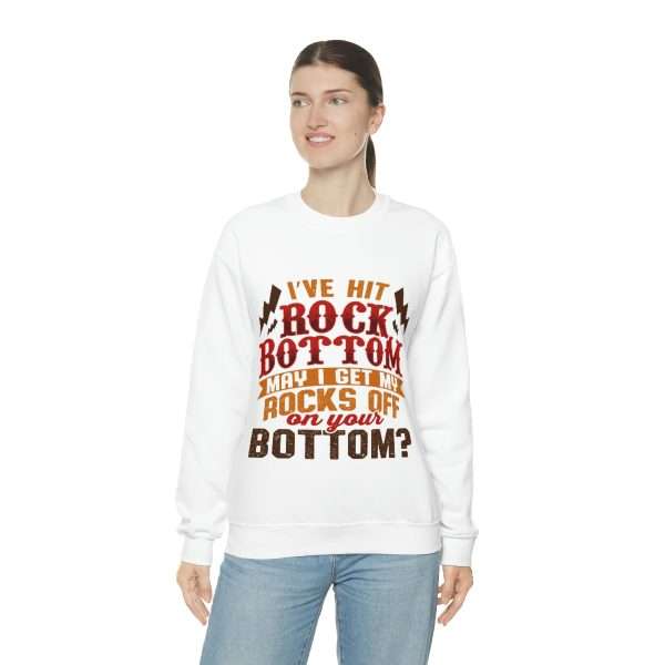 Funny Unisex Heavy Blend Crewneck Sweatshirt - I've Hit Rock Bottom. May I Get My Rocks Off On Your Bottom? - Image 6