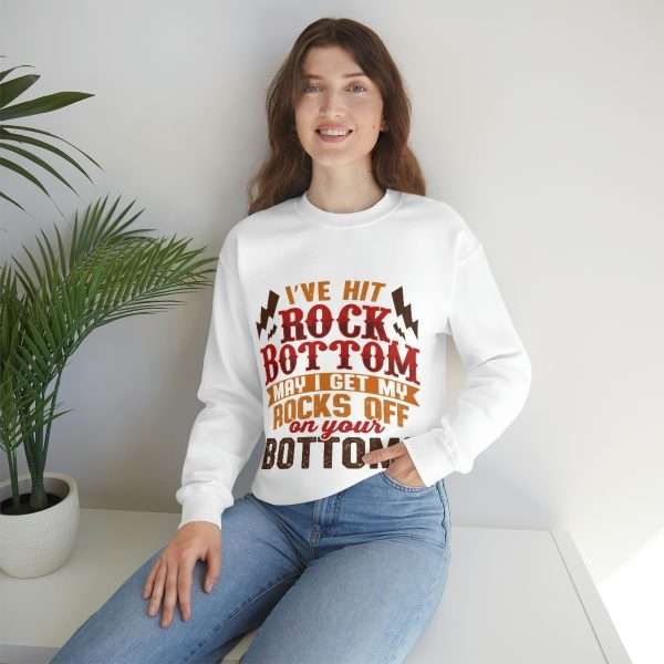 Funny Unisex Heavy Blend Crewneck Sweatshirt - I've Hit Rock Bottom. May I Get My Rocks Off On Your Bottom? - Image 7