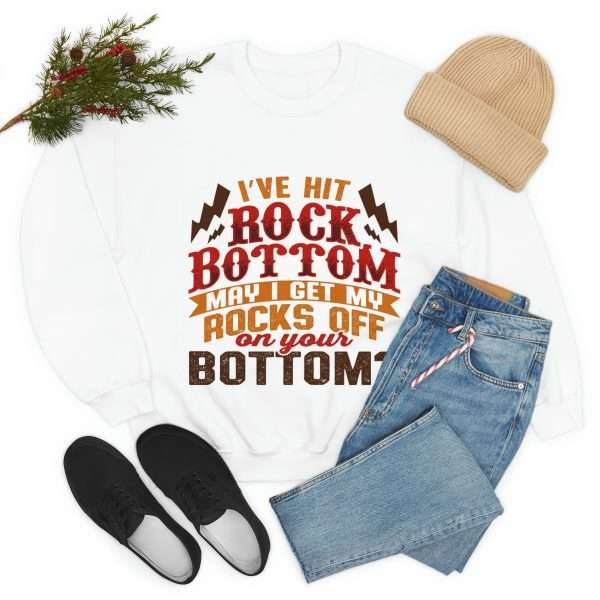 Funny Unisex Heavy Blend Crewneck Sweatshirt - I've Hit Rock Bottom. May I Get My Rocks Off On Your Bottom? - Image 8