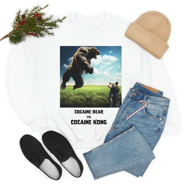 Funny Unisex Heavy Blend Crewneck Sweatshirt - Cocaine Bear vs Cocaine Kong - Image 7