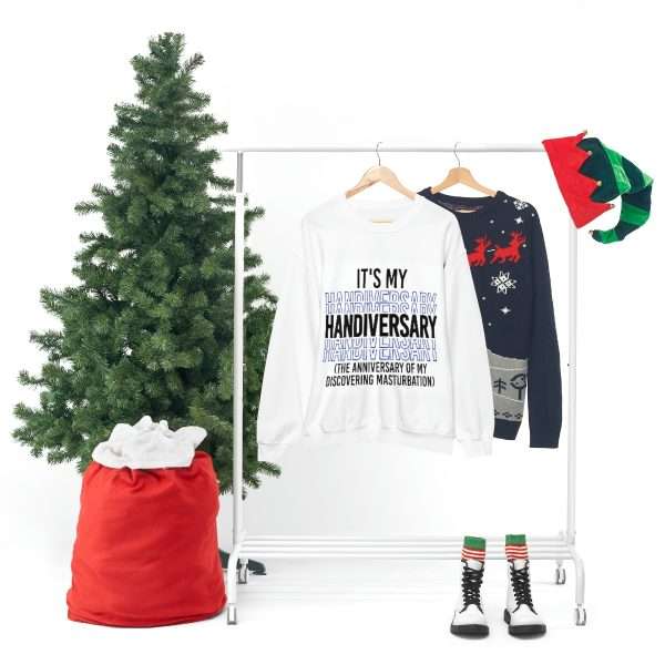 Funny Unisex Heavy Blend Crewneck Sweatshirt - It's My Handiversary (The Anniversary of My Discovering Masturbation) - Image 9