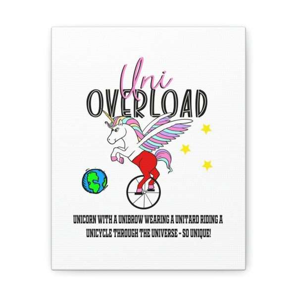 Funny Canvas Art Print Gallery Wrap - Uni Overload: Unicorn with a Unibrow wearing a unitard riding a unicycle through the universe – so unique! - Image 22