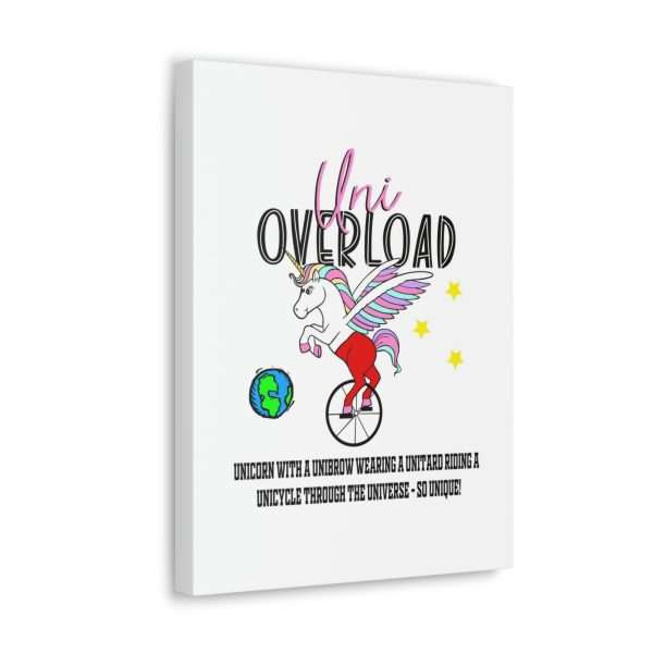 Funny Canvas Art Print Gallery Wrap - Uni Overload: Unicorn with a Unibrow wearing a unitard riding a unicycle through the universe – so unique! - Image 37