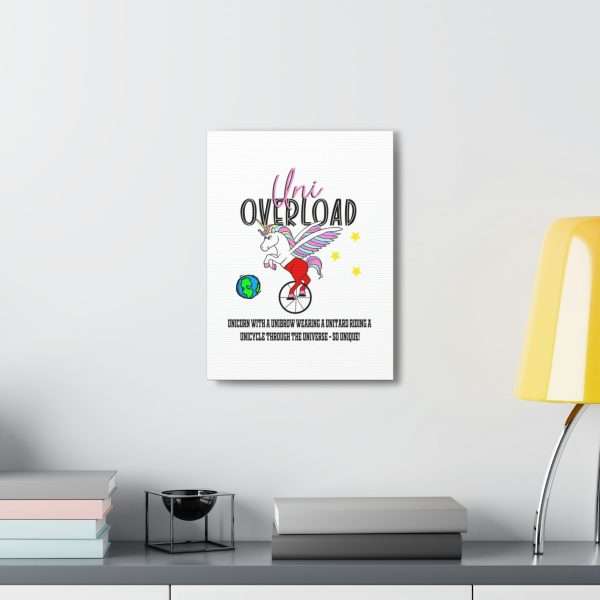 Funny Canvas Art Print Gallery Wrap - Uni Overload: Unicorn with a Unibrow wearing a unitard riding a unicycle through the universe – so unique! - Image 39