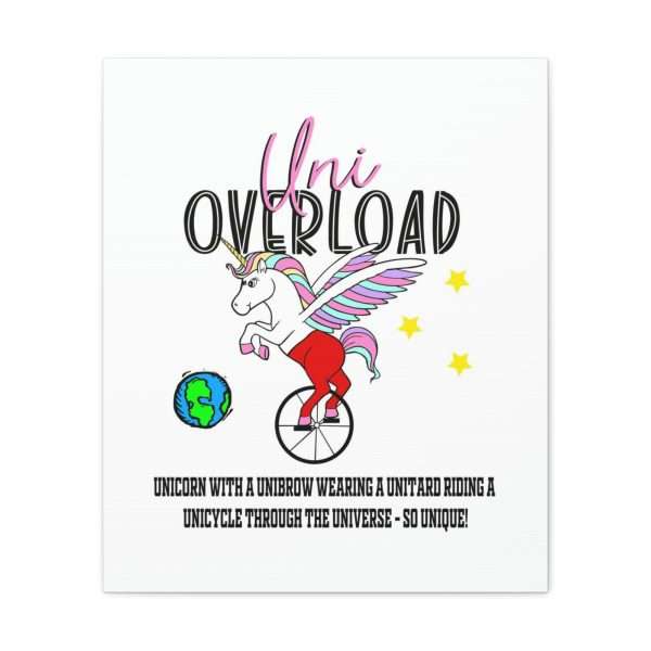 Funny Canvas Art Print Gallery Wrap - Uni Overload: Unicorn with a Unibrow wearing a unitard riding a unicycle through the universe – so unique! - Image 15